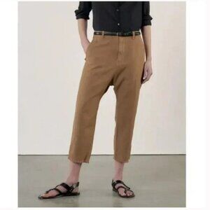 Nili Lotan Luna Linen Blend Pants Size 6 Tan Brown Drop Crotch Baggy Trousers
